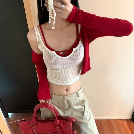 Vapetix Free Size-Free Size  Photographed~Alluring Slimming Knit Cardigan Set for Women Pure Desire Seductive Bralette Three-Pie - Afbeelding 7