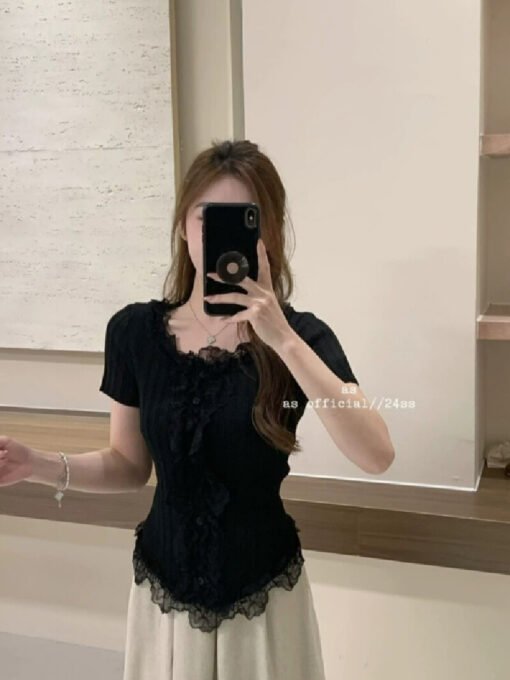 Vapetix Free Size-Free Size  Tmall Quality Sweet and Spicy Lace Short-Sleeve T-Shirt for Women - Summer 2025 New Arrival Unique – Bild 6