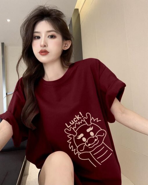 Vapetix S-3XL  High-end wine red Crewneck Short-sleeved T-shirt Women's Spring 2025 New Style Small Unique Top Sup – Bild 5