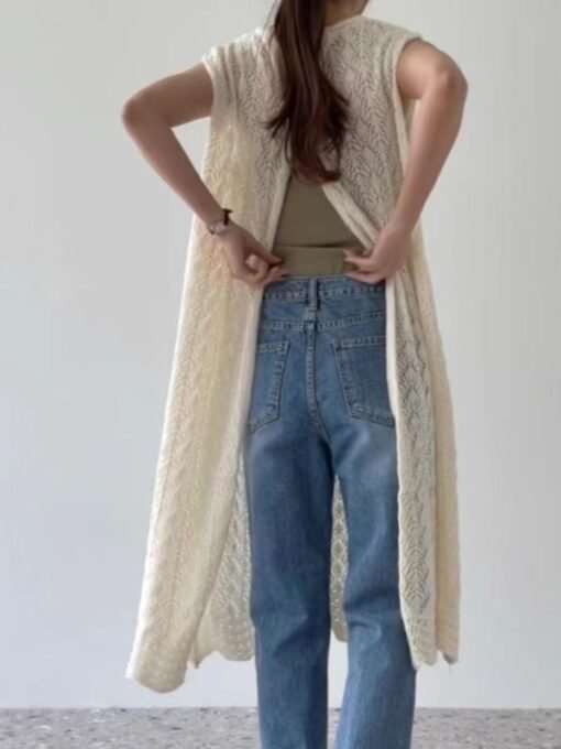 Vapetix Universal code-Universal code  Casual and simple air-conditioning, long gown, slit, knitted hollow dress, summer layered atmospher - Pilt 6
