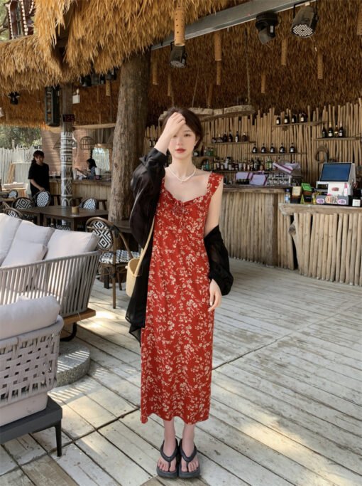 Vapetix M-4XL  Large-size summer sweet lady-style floral suspender dress with temperament white and slim sleeveles - Pilt 6