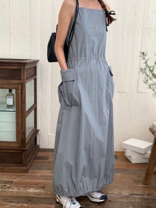 Vapetix Universal code-Universal code  Korean version of retro waist-closed large pocket suspender dress - Kuva 7