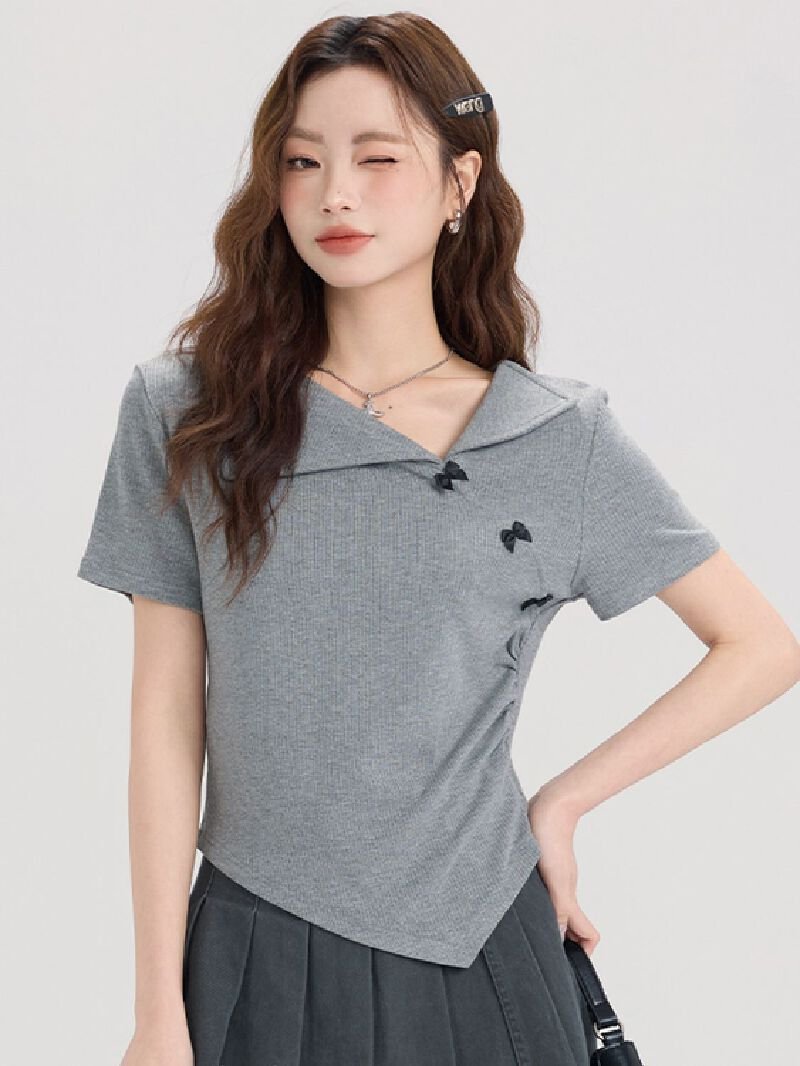 Vapetix S-XL 92% viscose 8% spandex French V-neck polo short-sleeve T-shirt for women summer hot girl short top - 图片 3