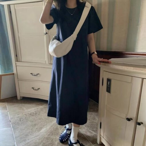 Vapetix Universal code-Universal code  Korean simple and versatile commuter round neck summer cool loose short-sleeved dress - Obrázek 8