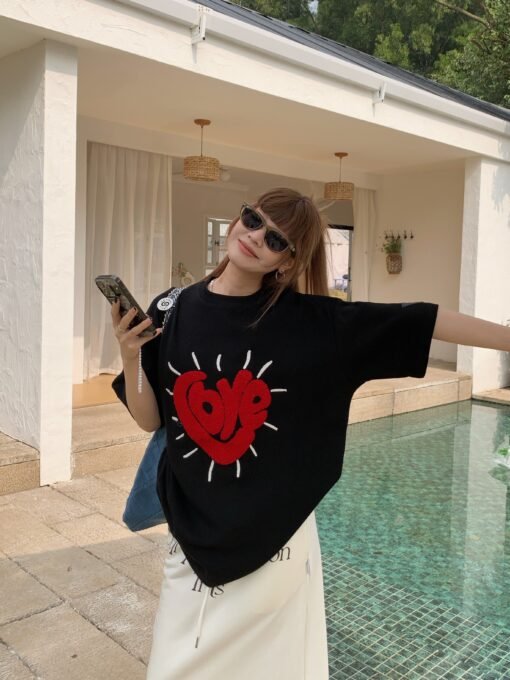 Vapetix S-2XL  Printed Letter Love T-shirt Women's Spring 2025 New American-style Loose Casual Age-reducing All-ma – Bild 5
