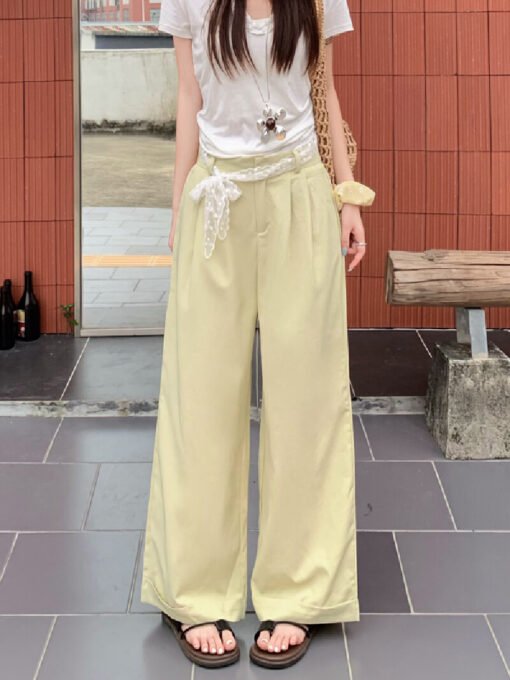 Vapetix S-L  Shot-draped lace belt pure color casual pants women drape loose high-waisted pants 2025 floor-lengt - Imagen 6