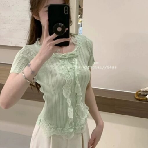 Vapetix Free Size-Free Size  Tmall Quality Sweet and Spicy Lace Short-Sleeve T-Shirt for Women - Summer 2025 New Arrival Unique – Bild 7