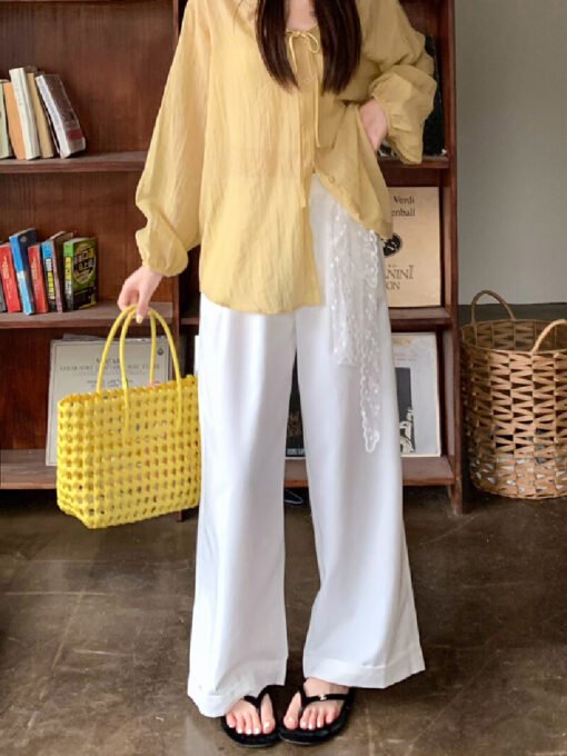 Vapetix S-L  Shot-draped lace belt pure color casual pants women drape loose high-waisted pants 2025 floor-lengt - Imagen 7