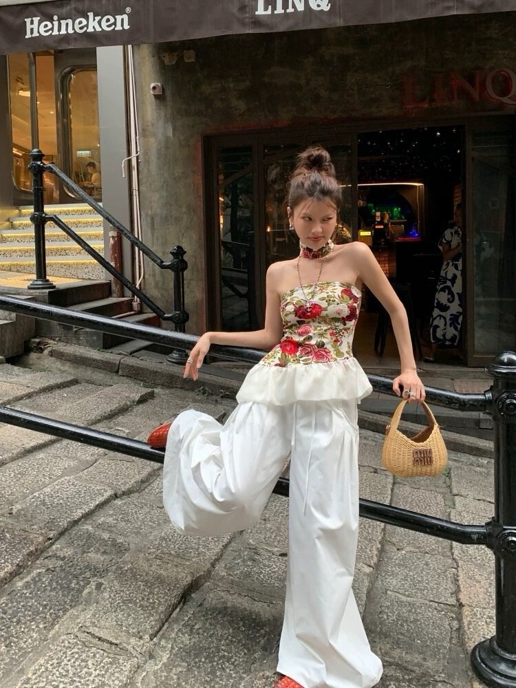 Vapetix Free Size-Free Size Flower Holiday Song/Floral Ruffle Sexy Top Summer Slimming Flowery Top – Bild 9