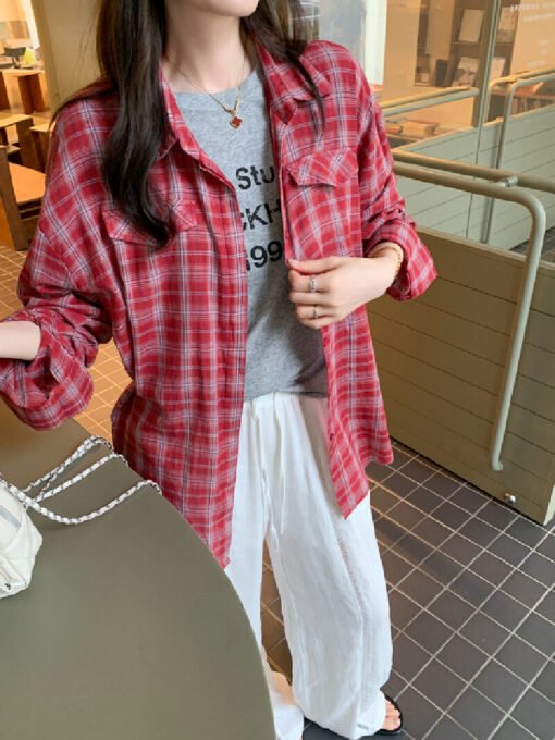 Vapetix S-L  Photographed High-Grade Red Striped Loose Long-Sleeve Women's Spring and Summer Outerwear for Layer - Obrázek 7