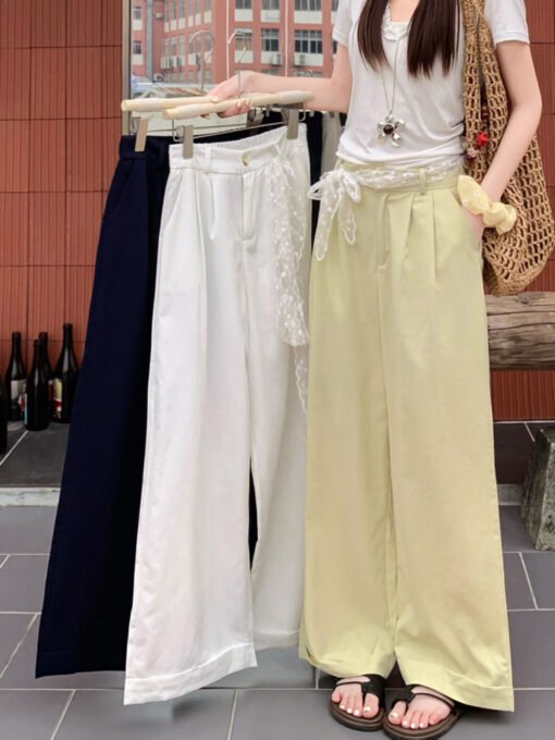 Vapetix S-L  Shot-draped lace belt pure color casual pants women drape loose high-waisted pants 2025 floor-lengt - Imagen 8
