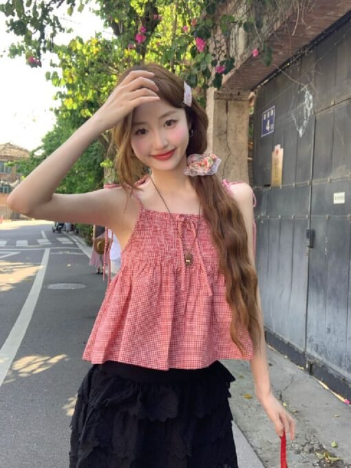 Vapetix S-XL  Real shot  Korean style British checkered plaid loose waistband top small size shirt – Bild 7