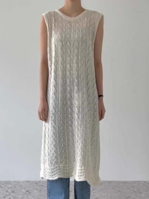Vapetix Universal code-Universal code  Casual and simple air-conditioning, long gown, slit, knitted hollow dress, summer layered atmospher - Pilt 8