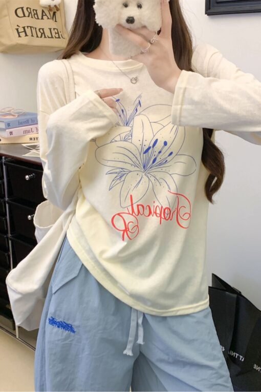 Vapetix Free Size-Free Size  Summer new versatile casual sunscreen top thin floral letter print lazy long-sleeved overshirt - Afbeelding 5