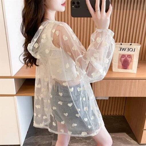 Vapetix M-2XL  Photographed Quality/Cap Sleeve Lace Embroidery Zipper Thin Cardigan Air Conditioning Shirt Sun Pro - Obrázek 6