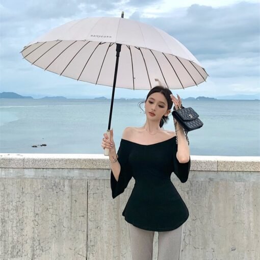Vapetix S-Free Size  Photographed Pure Desire Style Shoulder-Strap Short-Sleeve T-Shirt Slimming Hot Girl Top and Bottom - Imagen 9