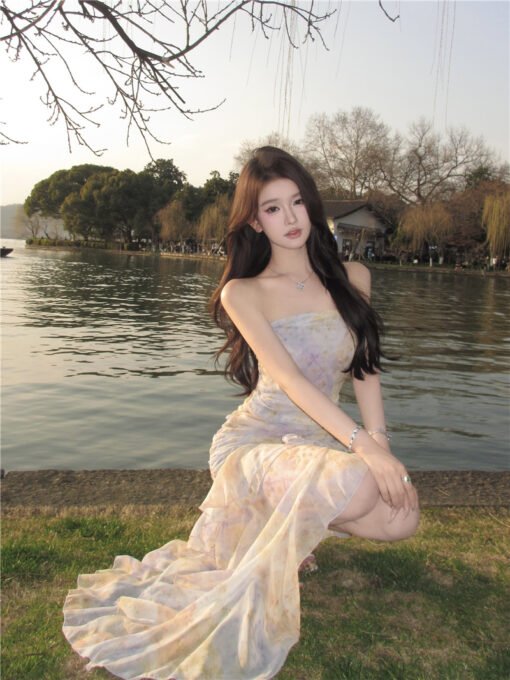 Vapetix S-L  Live-shot Pure Desire Sexy Strapless Dreamy Catalyzed Design Vacation Style Pleated Fairy Dress – Bild 9