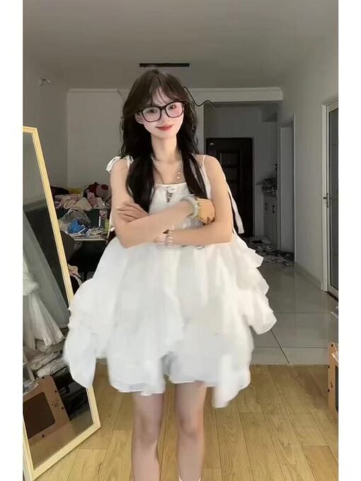Vapetix S-XL  Sweet and Gentle Ruffled Sleeveless Strap dress Women's Summer Loose Slimming Vacation Half-length - 图片 4