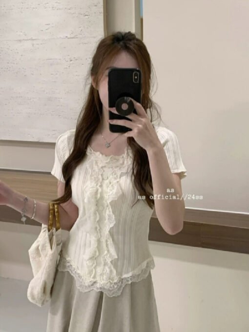 Vapetix Free Size-Free Size  Tmall Quality Sweet and Spicy Lace Short-Sleeve T-Shirt for Women - Summer 2025 New Arrival Unique – Bild 8