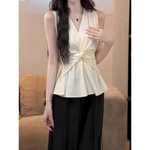 Vapetix S-XL  Design Sense Kink V-neck Vest Women's 2025 Summer New Holiday Style Niche Slim-fit Chic Sleeveless – Bild 3