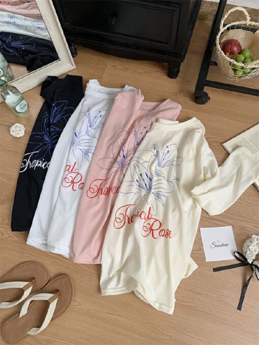 Vapetix Free Size-Free Size  Summer new versatile casual sunscreen top thin floral letter print lazy long-sleeved overshirt - Afbeelding 6
