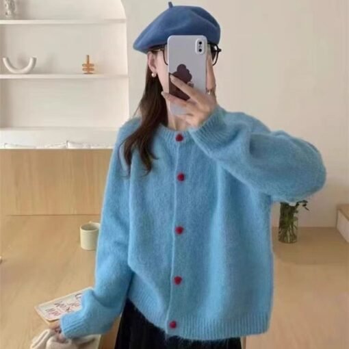 Vapetix S-L  2025 Autumn and Winter New Niche Chic Knitted Cardigan Multicolor Gentle Lazy Style Sweater Jacket