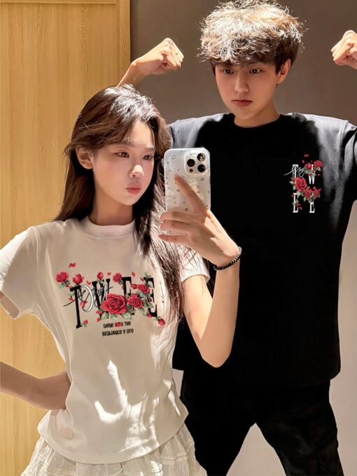 Vapetix S-3XL  [220g Combed Cotton] Different Couple Dress Summer High-end Sense Niche Loose Short-sleeved T-shirt - Pilt 3