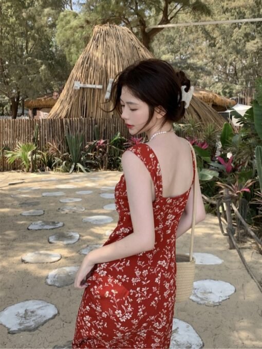 Vapetix M-4XL  Large-size summer sweet lady-style floral suspender dress with temperament white and slim sleeveles - Pilt 9