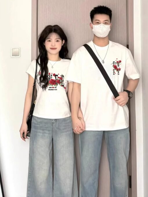 Vapetix S-3XL  [220g Combed Cotton] Different Couple Dress Summer High-end Sense Niche Loose Short-sleeved T-shirt - Pilt 4