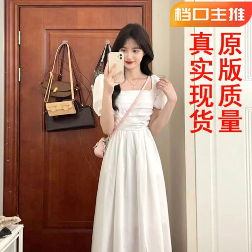 Vapetix S-XL  High-end sweet first love gentle style casual loose slim white pleated puff sleeve dress for women - Kuva 9
