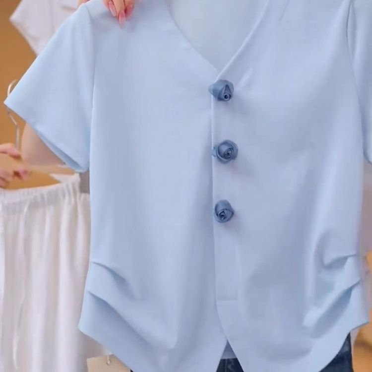 Vapetix S-3XL 40 pieces of Cool Cotton Fashion V-neck Short-sleeve T-shirts for Women - Summer 2025 New Chiffon S - 图片 5