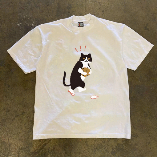 Vapetix S-3XL  [Tmall/recommend] heavy 230g double yarn cotton combed compact kitten pattern printed short sleeve - Pilt 4