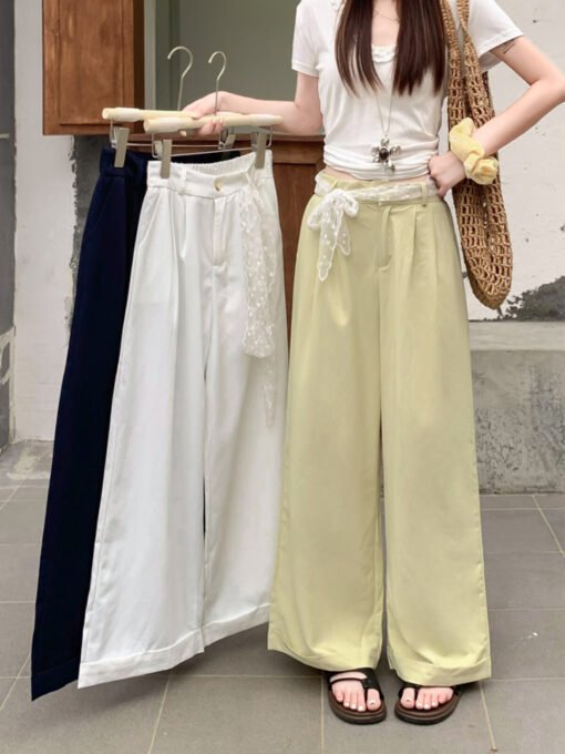 Vapetix S-L  Shot-draped lace belt pure color casual pants women drape loose high-waisted pants 2025 floor-lengt - Imagen 9