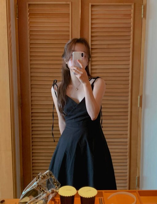 Vapetix S-M  French temperament cross V-neck waist-hugging slim solid color sleeveless suspender dress long skir - Pilt 8