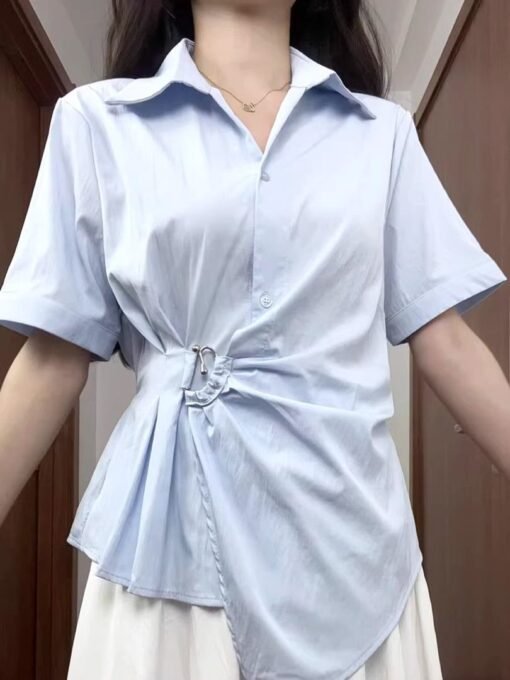 Vapetix S-2XL  French-style collar, irregularly cinched waist women's summer new belly-covering, slimming, stylish - Billede 8