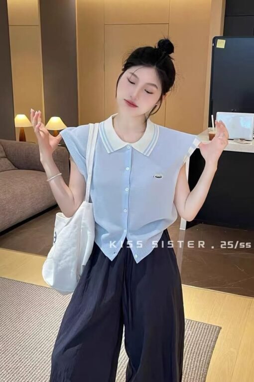 Vapetix One size fits all-One size fits all  2025 Summer Lapel Collar Korean Style Ice Silk Small-sleeved Knitted Cardigan Women's Trendy Short