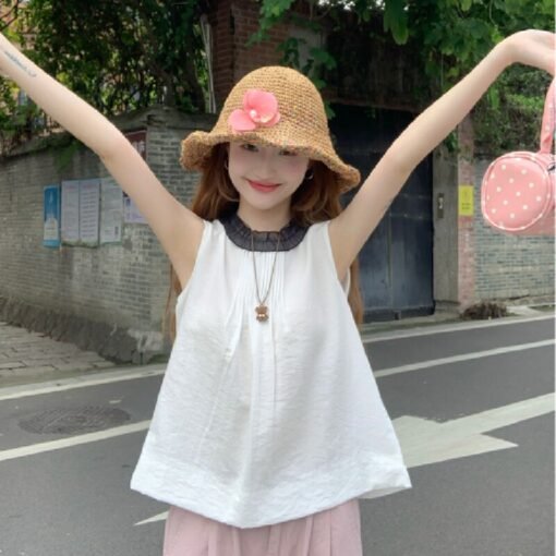 Vapetix Free Size-Free Size  Photographed French plaid earlap round neck women's summer sleeveless loose pleated polka dot tempe - Kuva 5
