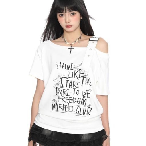 Vapetix M-3XL  40 Pieces Cool Mesh Cotton Fashion Off-the-Shoulder Letter Print Short-Sleeve T-Shirts for Women 20 – Bild 5