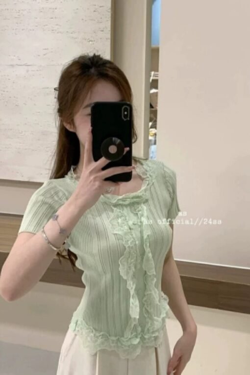 Vapetix Free Size-Free Size  Tmall Quality Sweet and Spicy Lace Short-Sleeve T-Shirt for Women - Summer 2025 New Arrival Unique – Bild 9