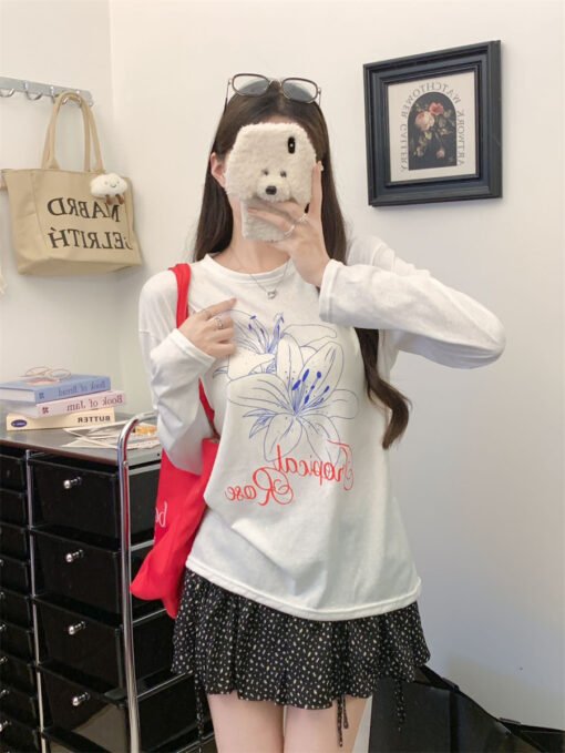 Vapetix Free Size-Free Size  Summer new versatile casual sunscreen top thin floral letter print lazy long-sleeved overshirt - Afbeelding 7