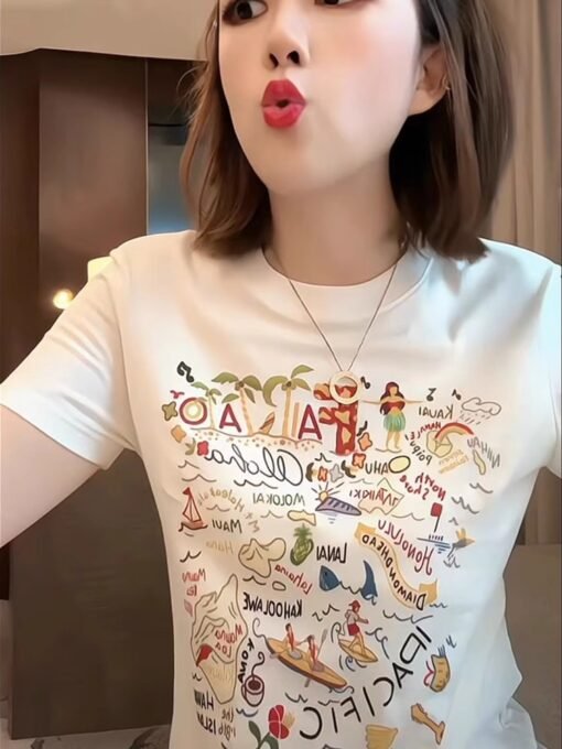 Vapetix S-2XL  Official figure cotton 40 220g (92% cotton 8% spandex) shoulder short sleeve T-shirt women's printi - Imagen 5