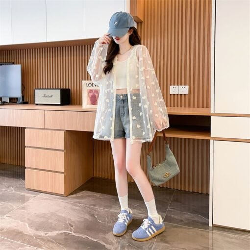Vapetix M-2XL  Photographed Quality/Cap Sleeve Lace Embroidery Zipper Thin Cardigan Air Conditioning Shirt Sun Pro - Obrázek 7