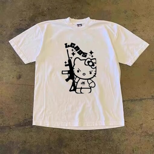 Vapetix S-3XL  [Tmall/recommend] heavy 230g double yarn cotton combed tight cat letter printed short sleeve T-shir – Bild 4