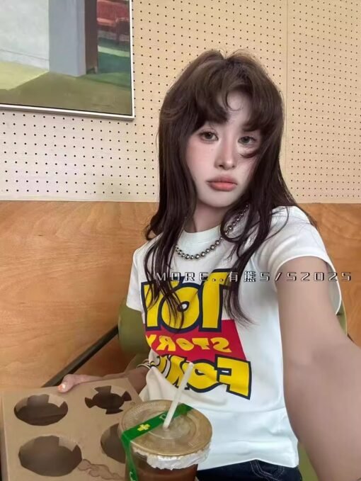 Vapetix S-2XL  Official figure cotton 40 220g (92% cotton 8% spandex) shoulder short sleeve T-shirt women's printi - Pilt 4