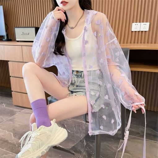 Vapetix M-2XL  Photographed Quality/Cap Sleeve Lace Embroidery Zipper Thin Cardigan Air Conditioning Shirt Sun Pro - Obrázek 8