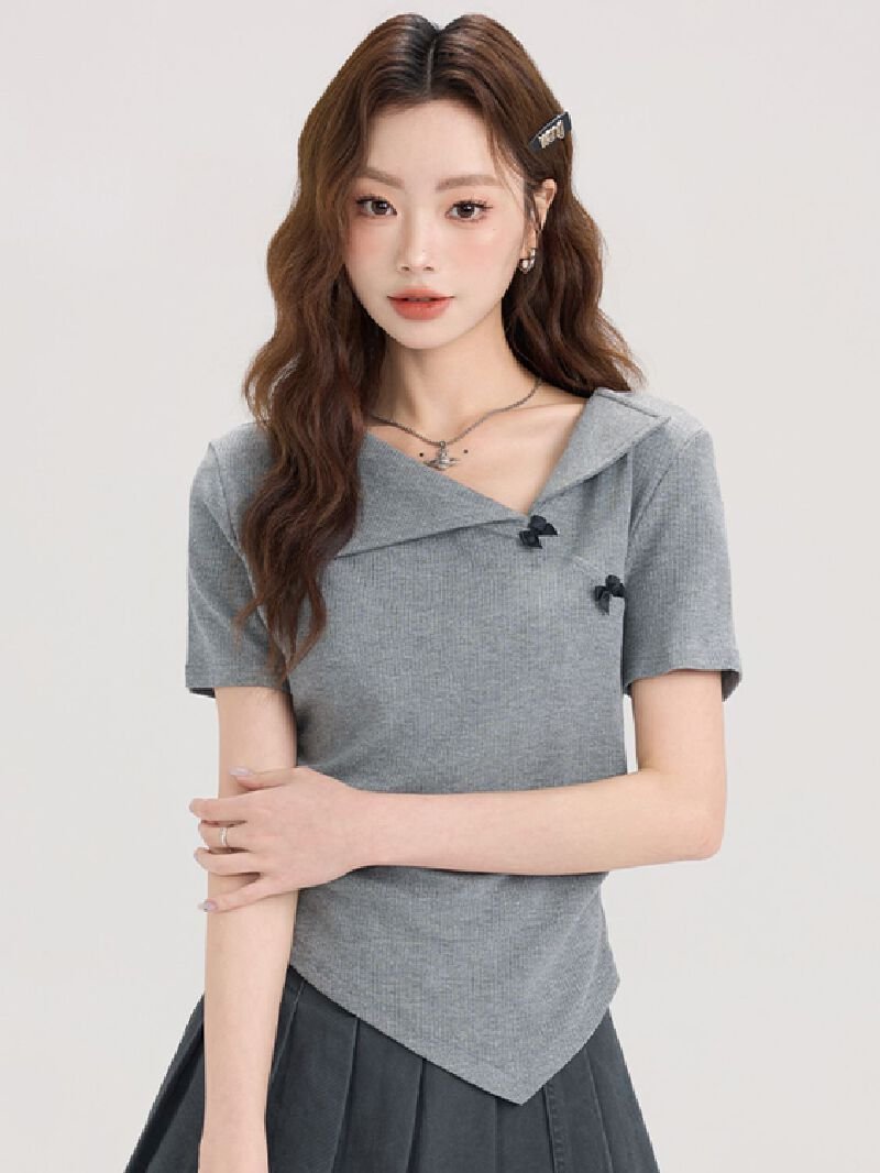 Vapetix S-XL 92% viscose 8% spandex French V-neck polo short-sleeve T-shirt for women summer hot girl short top - 图片 4