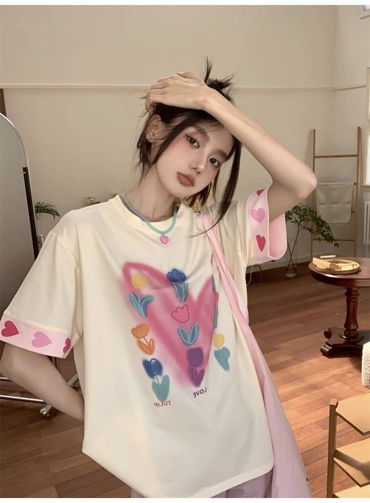 Vapetix S-XL Official image + original design printed short-sleeve tie-dye floral T-shirt for women, summer loos – Bild 7