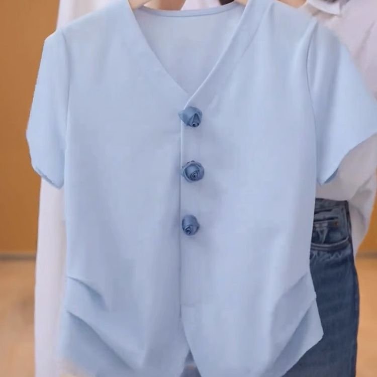 Vapetix S-3XL 40 pieces of Cool Cotton Fashion V-neck Short-sleeve T-shirts for Women - Summer 2025 New Chiffon S - 图片 6