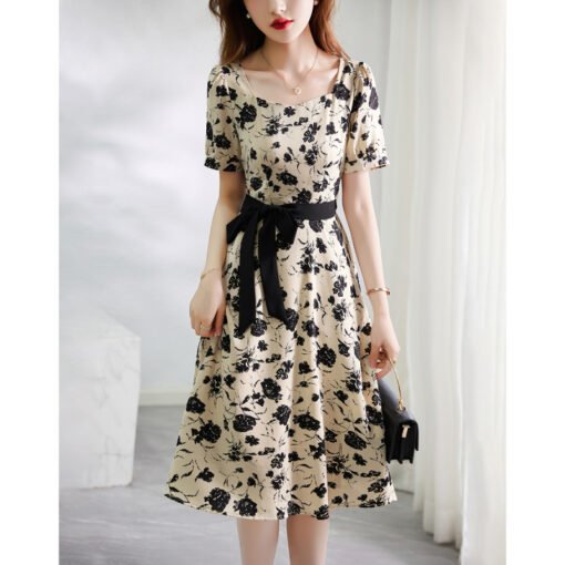 Vapetix S-2XL  Floral dress for women in summer new design niche waist slimming retro short-sleeved skirt - Pilt 8