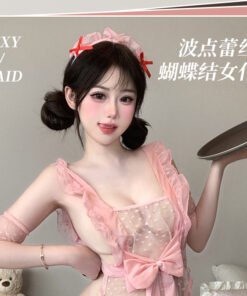 Vapetix Free Size-Free Size  Photographed novelty polka dot lace camisole maid outfit seductive no removal sheer maid exposing b